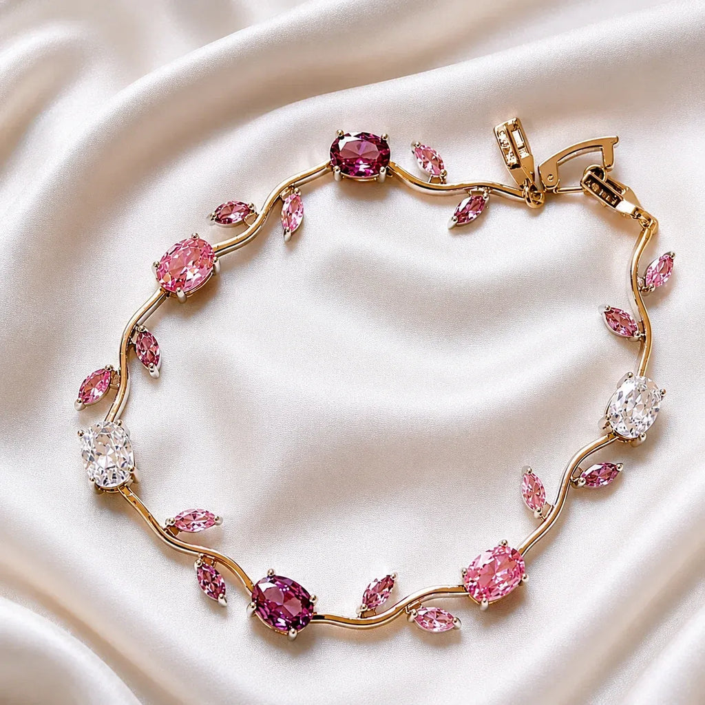 Luminous Gold Plated Crystal Tulip Bracelet Exclusive Designer Gift Box Included