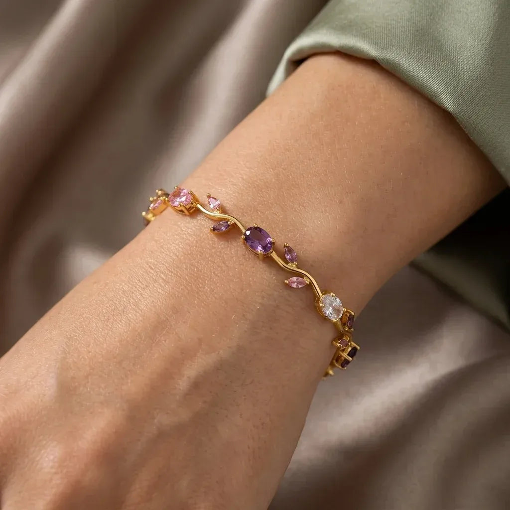Luminous Gold Plated Crystal Tulip Bracelet Exclusive Designer Gift Box Included
