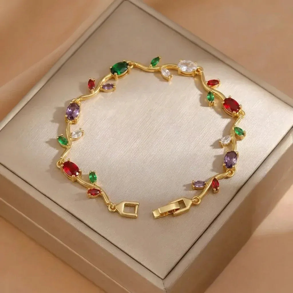 Luminous Gold Plated Crystal Tulip Bracelet Exclusive Designer Gift Box Included