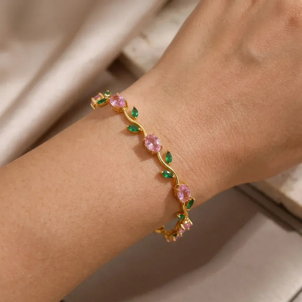 Luminous Gold Plated Crystal Tulip Bracelet Exclusive Designer Gift Box Included
